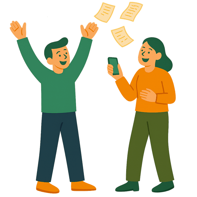 People celebrating bill splitting success